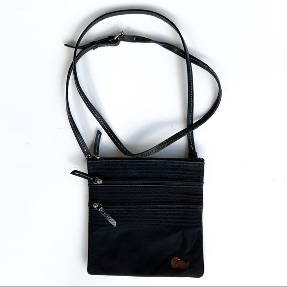 Dooney & Bourke Handbags - Dooney and Bourke Triple Zip Nylon Black Crossbody Bag with Pink Interior